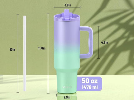 Zukro 50 oz Tumbler With Handle and Flip Straw, Leak Proof Lid, Double-Wall Stainless Steel Water Bottle for Home, Oiffce, Work, Large Vacuum Insulated Travel Cup Fit in Cupholder, BPA-Free, Aurora