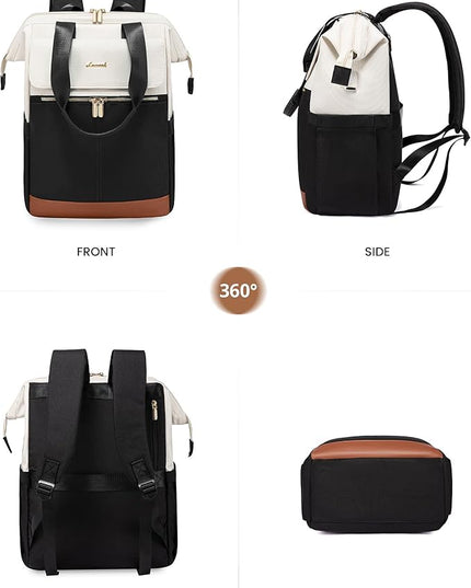 LOVEVOOK Laptop Backpack for Women, 15.6 Inch Work Laptop Bag with USB Port, Fashion Teacher Nurse Backpack Purse, Waterproof Travel Computer Backpack with Organizer Bag, 2PCS, Beige-Black