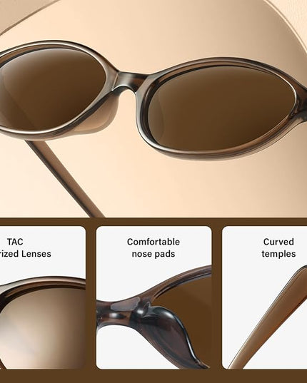 KUGUAOK Retro Oval Sunglasses for Women 90s Design Small Cat Eye Sun Glasses UV Protection Y2k Trendy Narrow Shades