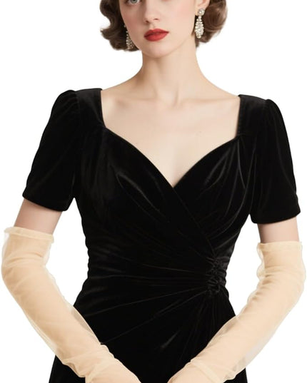 THARAHT Women Long Gloves with Satin Elbow Length for 1920s Opera Tea Party Costumes Bridal Evening Dress