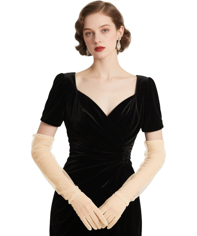 THARAHT Women Long Gloves with Satin Elbow Length for 1920s Opera Tea Party Costumes Bridal Evening Dress