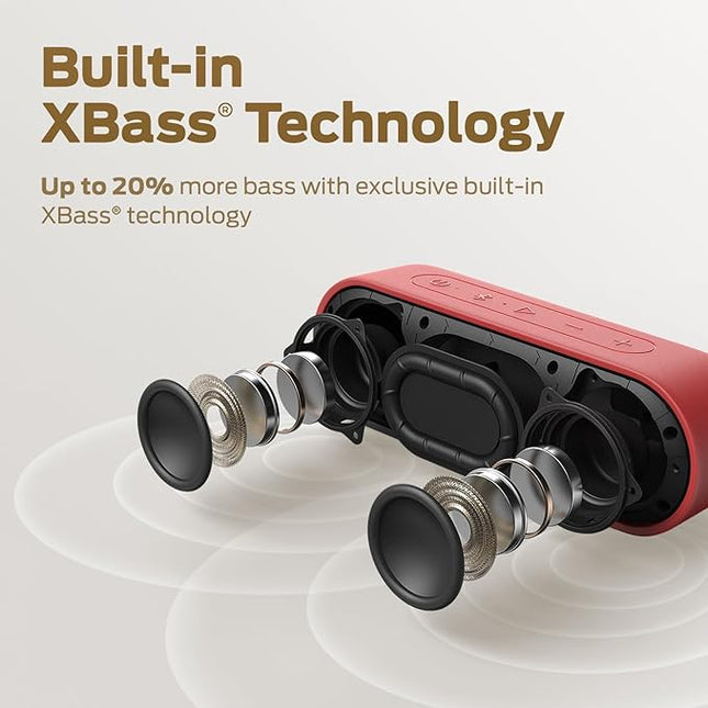 Tribit Bluetooth Speaker XSound Go, 16W Loud Sound & Deeper Bass, 24H Playtime, IPX7 Waterproof, Bluetooth 5.3 TWS Pairing Portable Wireless Speaker for Home, Outdoor (Red)
