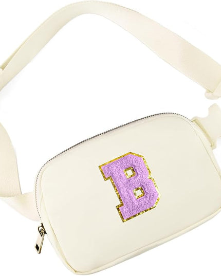 Gitus Gifts for 8 9 10 11 12 Year Old Girls Belt Bag Fanny Pack Crossbody Bags with Initial Letter Patch Cute Stuff Birthday Gifts for Teen Girls Women Personalized Trend Stuff (Ivory-B)