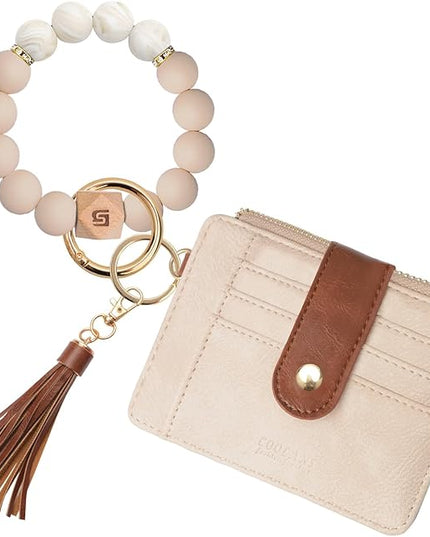 COOLANS Silicone Bracelet Wristlet Wallet Credit Card Holder RFID,ID Window,Key Ring Tassel,Slim Wallet Women Keychain Purse