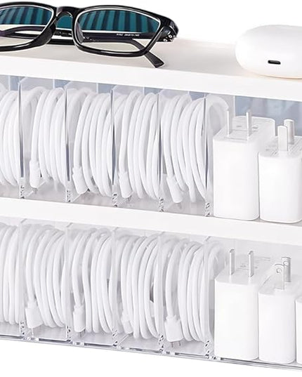 Charger Cable Cord Storage Organizer Box - 2 Pack With Lid - Easy Storage Without Cable Ties