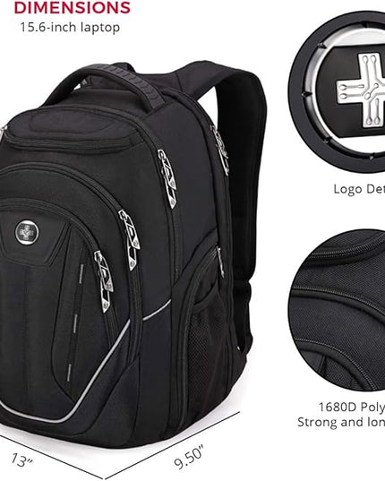 Swissdigital Design Large Travel Backpack For Men, TSA-Friendly Business Laptop Backpack, USB Charging Port，RFID Protection Tech Backpack Fits 15.6Inch Laptop Black/Grey | J16BTF-02