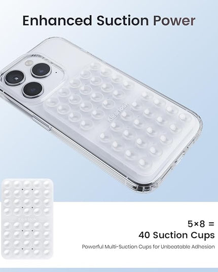 2PCS Silicone Suction Cup Phone Case Mount Double Sided, Hands-Free Phone Accessories Holder for Selfies and Videos, Silicon Sticky Phone Grip for iPhone and Android Transparent&Light Blue