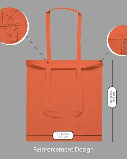 TOPDesign 24-Pack Economical 16"x15" Orange Cotton Tote Bag, Lightweight Medium Reusable Grocery Shopping Cloth Bags, Suitable for DIY, Advertising, Promotion, Gift, Activity