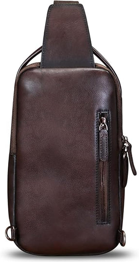 Genuine Leather Sling Bag Retro Crossbody Backpack Handmade Chest Shoulder Hiking Daypack Fanny Purse