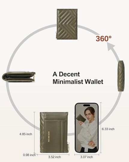 BOSTANTEN Wallet Women Small Leather RFID Blocking Credit Card Holder Slim Bifold Wallet with Zipper Pocket Green