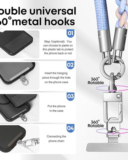 Besnfoto Phone Lanyard Crossbody Phone Strap 3-IN-1 Neck and Wrist strap for Cell Phone 360°Universal Metal Buckles and Tabs