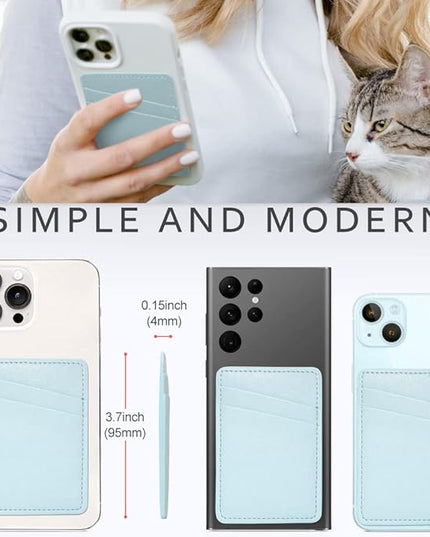 Phone Wallet Stick On, Leather Phone Card Holder, Credit Card Holder for Phone Case Compatible with iPhone, Samsung and Android - White, Blue