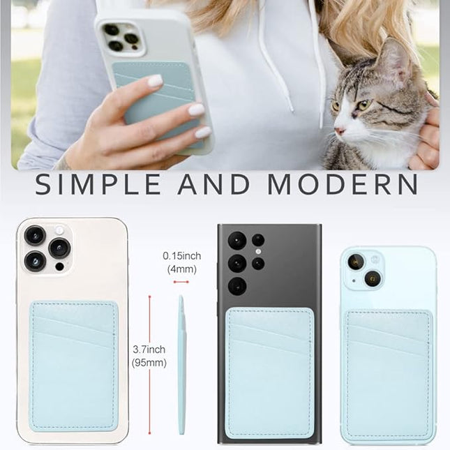 Phone Wallet Stick On, Leather Phone Card Holder, Credit Card Holder for Phone Case Compatible with iPhone, Samsung and Android - White, Blue