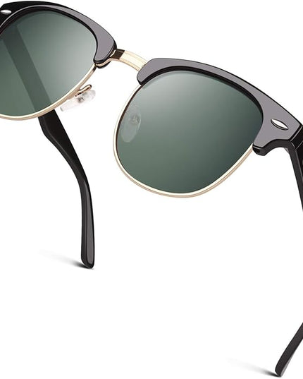 GQUEEN Classic Horn Rimmed Semi Rimless Polarized Sunglasses for Men Women GQO6
