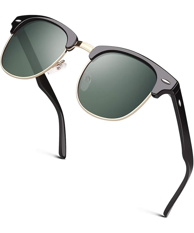 GQUEEN Classic Horn Rimmed Semi Rimless Polarized Sunglasses for Men Women GQO6