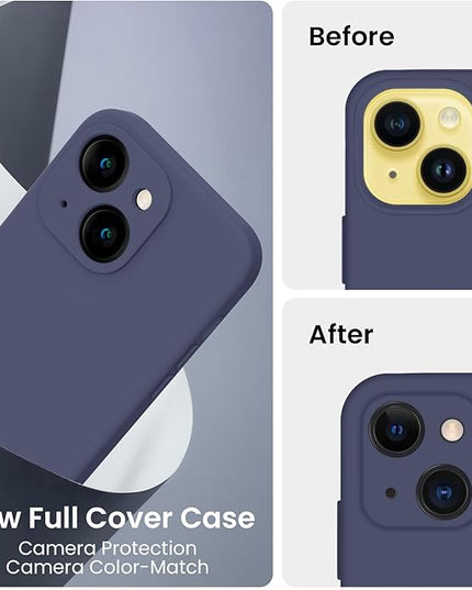 FireNova Designed for iPhone 14 Case, Silicone Upgraded [Camera Protection] Phone Case with [2 Screen Protectors], Soft Anti-Scratch Microfiber Lining Inside, 6.1 inch, Navy Blue