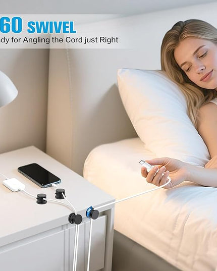 6PC Cord Organizer Holder, 360° Rotatable Spring Cable Clips, Strong Adhesive Cable Management Desk Accessories, Adjustable Wire Organizer Hide Cords Neatly for Nightstand, Home, Kitchen, Office, Rv