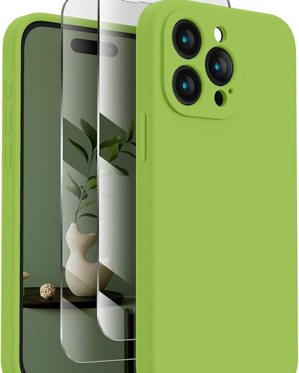 FireNova Designed for iPhone 15 Pro Max Case, Silicone Upgraded [Camera Protection] Phone Case with [2 Screen Protectors], Soft Anti-Scratch Microfiber Lining Inside, 6.7 inch, Sprout Green