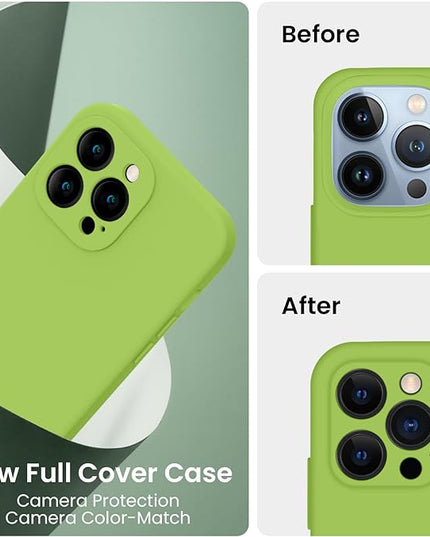 FireNova Designed for iPhone 13 Pro Case, Silicone Upgraded [Camera Protection] Phone Case with [2 Screen Protectors], Soft Anti-Scratch Microfiber Lining Inside, 6.1 inch, Sprout Green