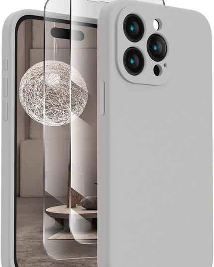 FireNova Designed for iPhone 15 Pro Max Case, Silicone Upgraded [Camera Protection] Phone Case with [2 Screen Protectors], Soft Anti-Scratch Microfiber Lining Inside, 6.7 inch, Natural Titanium