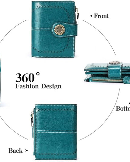 SENDEFN Small Womens Wallet Leather Bifold Card Holder RFID Blocking with Zipper Coin Pocket