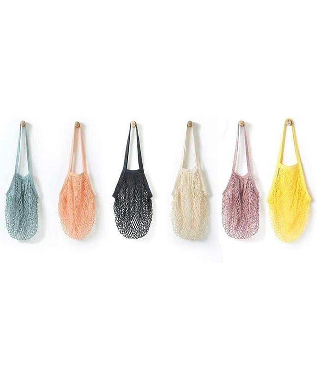 6 Pack Portable,Reusable,Reusable Produce Bags,Washable Cotton Mesh String Organic Organizer Shopping Handbag Long Handle Net Tote (grey blue,Black,Beige,Pink,Purple,Yellow)