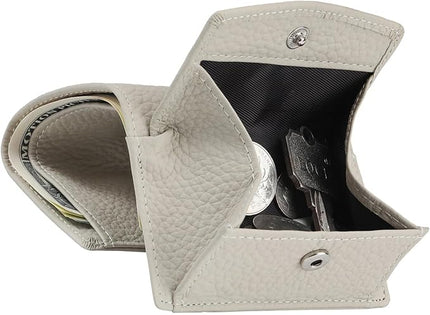 Unisex RFID Genuine Leather Wallet Compact Trifold with Coin Pouch & Card Slots Black (Grey Beige)