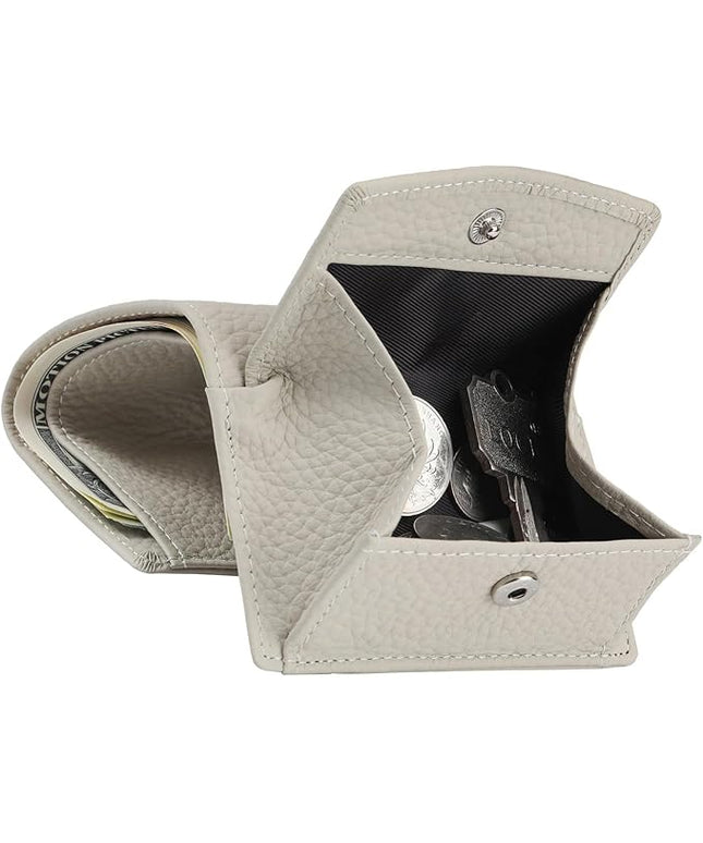 Unisex RFID Genuine Leather Wallet Compact Trifold with Coin Pouch & Card Slots Black (Grey Beige)