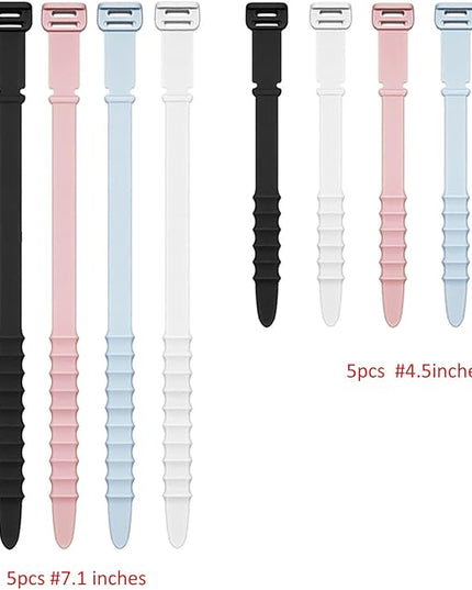 Silicone Zip Ties, Reusable Zip Ties, Rubber Cable Ties Straps for Wire Management, Elastic Silicone Ties Cable Organizer for Home Office, Multicolor Cord Ties in Two Sizes 4.5" and 7.1" (5+5 Pcs)