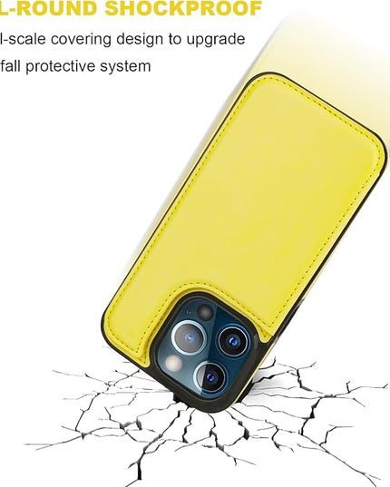 ONETOP Compatible with iPhone 13 Pro Max Wallet Case with Card Holder,PU Leather Kickstand Card Slots Case, Double Magnetic Clasp and Durable Shockproof Cover 6.7 Inch(Yellow)