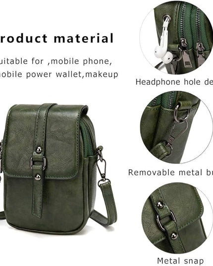 myfriday Vintage Crossbody Phone Bag for Women, Small PU Leather Shoulder Purse and Handbag with Tassel&Rivet Decoration