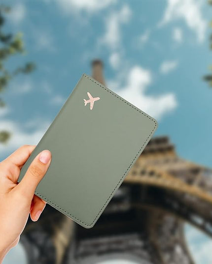 Deziliao Passport Holder,Passport Holder Card Slots, Passport and Vaccine Card Holder Combo, Cute Passport cover for Women and Men, with Waterproof Rfid Blocking, Passport Travel Wallet(Moss green)