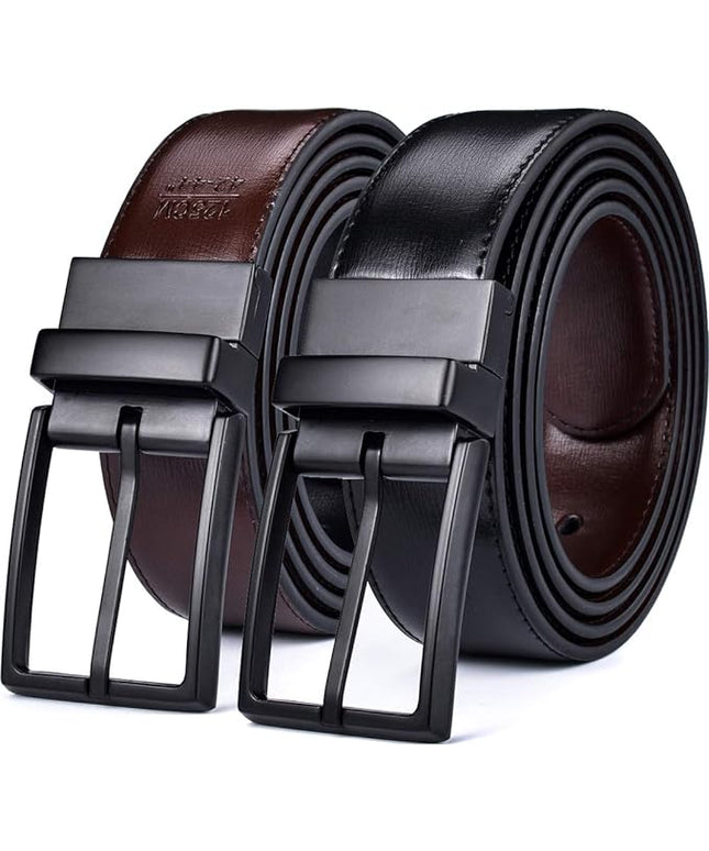 beltox fine Men's Dress Belt Leather Reversible 1.25" Wide Rotated Buckle Gift Box