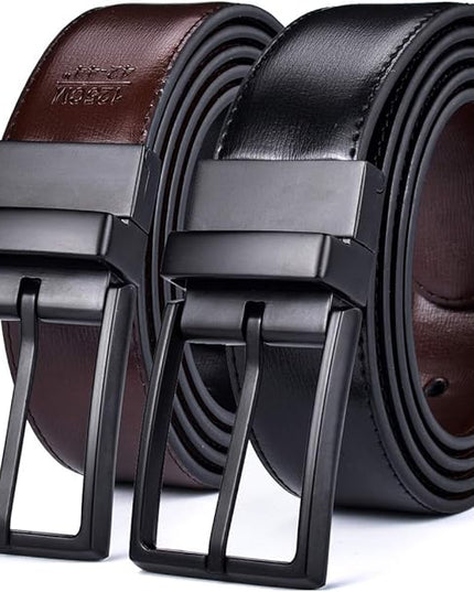 beltox fine Men's Dress Belt Leather Reversible 1.25" Wide Rotated Buckle Gift Box