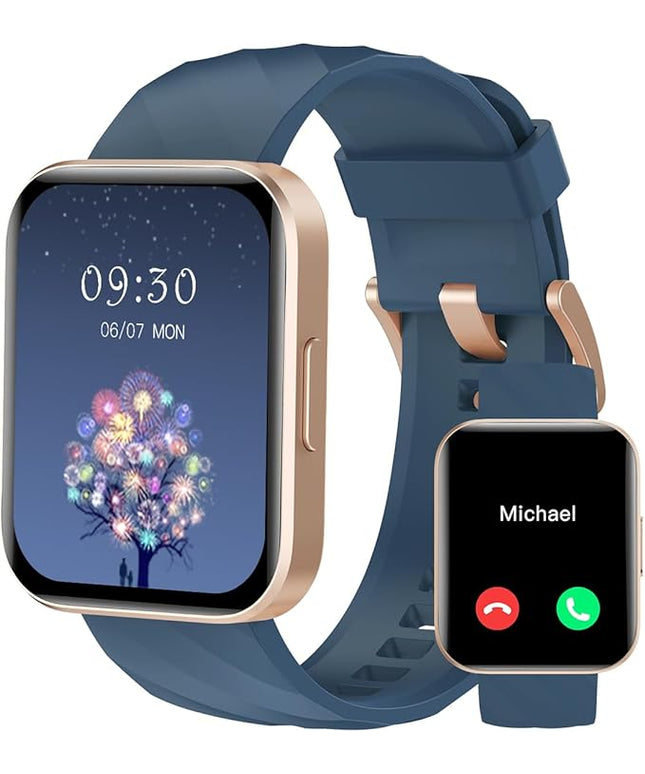 RUIMEN Smart Watches for Women Men (Answer/Make Calls) Compatible with iPhone/Android Phones, 1.85" HD Screen Fitness Tracker Heart Rate Monitor 100+ Sports Tracker Watch Waterproof (Blue)