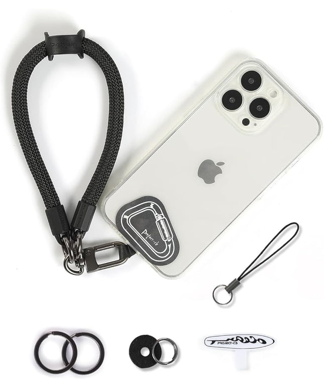 project-cb Hand Wrist Phone Strap,Phone Lanyard Patch ×2,Cell Phone Case Holder,Wristlet Strap for Key,AirPods,Camera (Black, 12inch)