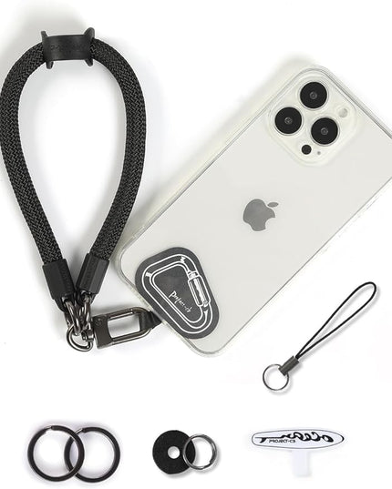 project-cb Hand Wrist Phone Strap,Phone Lanyard Patch ×2,Cell Phone Case Holder,Wristlet Strap for Key,AirPods,Camera (Black, 15.7inch)