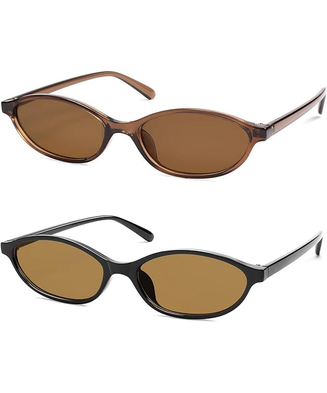 Retro Oval Cat Eye Sunglasses for Women Y2k Trendy Narrow Sunnies Designer Sun Glasses AR82253