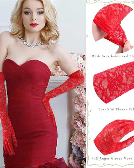 Campsis Floral Lace Gloves Long Lace Gloves