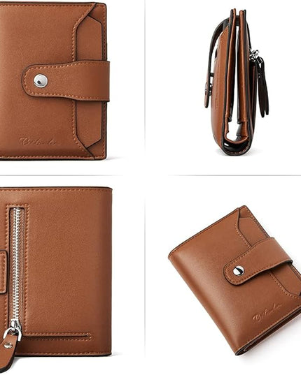 BOSTANTEN Women Leather Wallet RFID Blocking Small Bifold Zipper Pocket Wallet Card Case Purse with ID Window