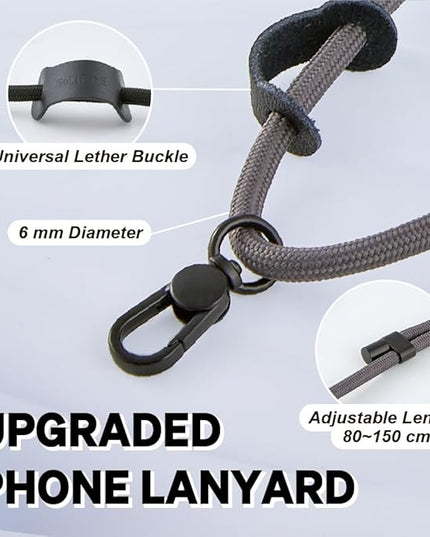 Universal Phone Lanyard, Anti-Theft Crossbody Strap for iPhone 16 Pro Max and Most Smartphones, Adjustable Cell Phone Neck Holder w/2 Non-Adhesive Tether Tab for Men and Women, Charcoal/Black