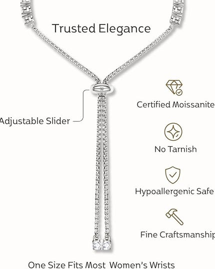 LOVE&LOVE Moissanite Tennis Bracelet for Women, Adjustable 18K Gold Plated 925 Sterling Silver Bracelet, 3/4mm D VVS1 Round Cut, Luxury Jewelry Gift for Wife Mom Girlfriend Birthday Anniversary