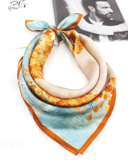 ANDANTINO 100% Real Mulberry Silk Scarf -21'' x 21''- Lightweight Neckerchief –Women Men Small Square Digital Printed Scarves
