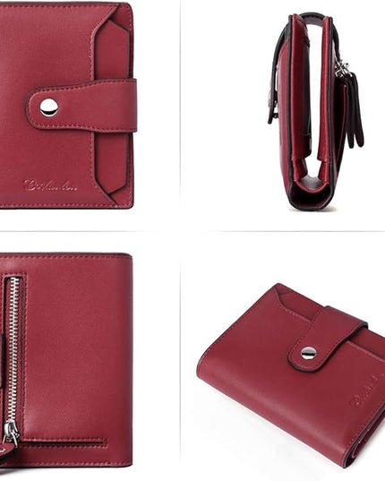 BOSTANTEN Women Leather Wallet RFID Blocking Small Bifold Zipper Pocket Wallet Card Case Purse with ID Window