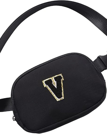 Glratn Initial Letter Belt Bag Crossbody Bags Fanny Pack For Girls，Birthday Gifts for 6 7 8 9 10 11 12 13 14 15 Year Old Girls,Purse for Kids,Cute Teen Trendy Stuff Travel Essentials.（Black-V）