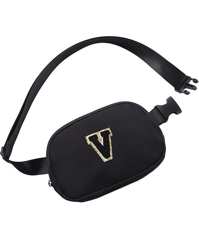 Glratn Initial Letter Belt Bag Crossbody Bags Fanny Pack For Girls，Birthday Gifts for 6 7 8 9 10 11 12 13 14 15 Year Old Girls,Purse for Kids,Cute Teen Trendy Stuff Travel Essentials.（Black-V）