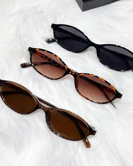 KUGUAOK Retro Oval Sunglasses for Women 90s Design Small Cat Eye Sun Glasses UV Protection Y2k Trendy Narrow Shades
