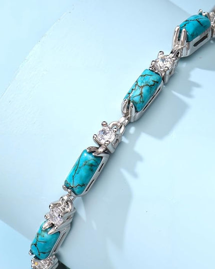 Genuine Turquoise Tennis Bracelet 925 Sterling Silver Adjustable Slider Bracelet Boho Jewelry Gifts for Women