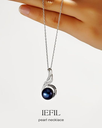 Iefil 10-11mm Tahitian Black Pearl & Freshwater Pearl Necklace - S925 Sterling Silver Pearls Necklace, Anniversary Birthday Gifts for Women Wife Girlfriend Mom