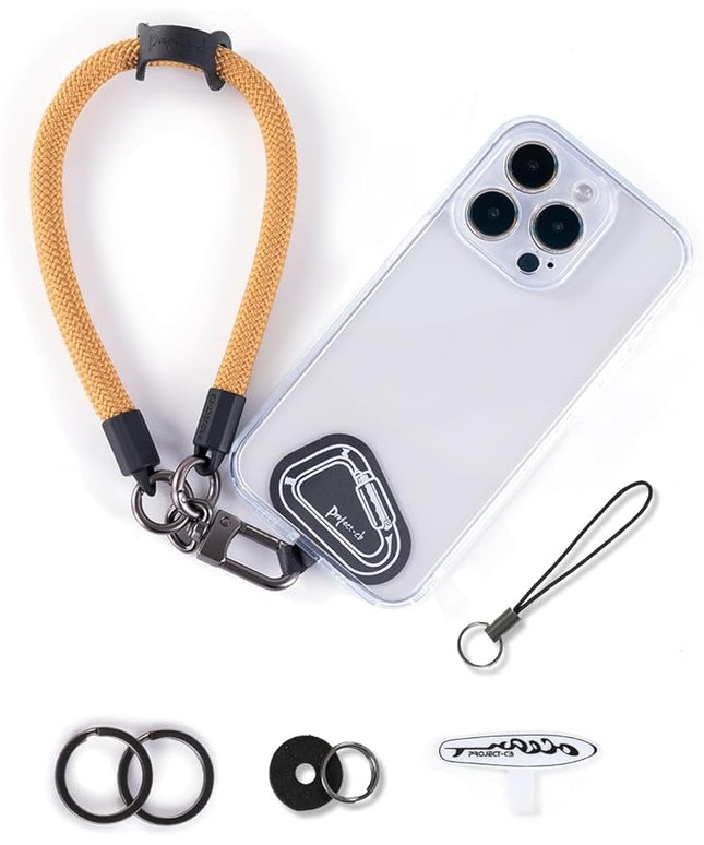 project-cb Hand Wrist Phone Strap,Phone Lanyard Patch ×2,Cell Phone Case Holder,Wristlet Strap for Key,AirPods,Camera (Khaki, 12inch)